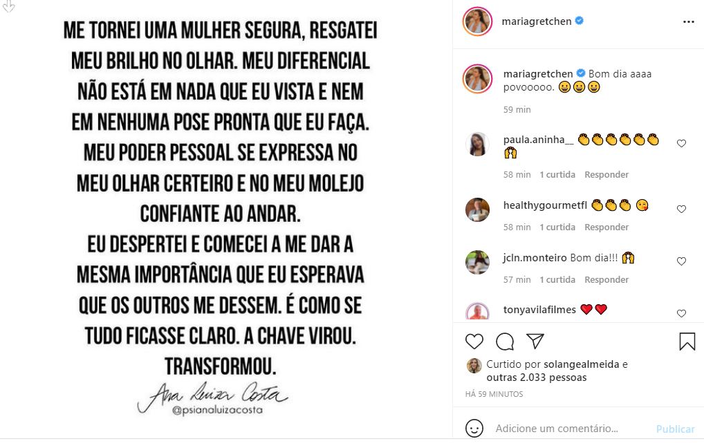 Gretchen manda recado nas redes sociais (Reprodução)