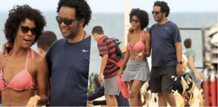 Maju Coutinho foi flagrada por paparazzis na praia ao lado do marido (Foto: JC Pereira/AgNews)