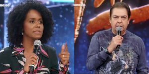 Maju se emocionou no último Domingão do Faustão (Foto: Montagem/TV Foco)