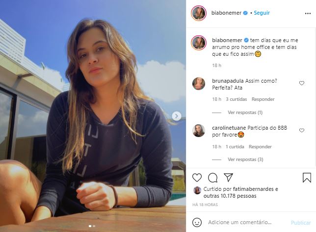 Bia Bonemer surgiu "basiquinha" nas rede sociais (Foto: Reprodução/Instagram)