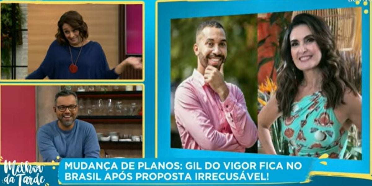 Reação de Catia Fonseca ao perceber que Gil participaria do programa da Fátima (Reprodução: Band)