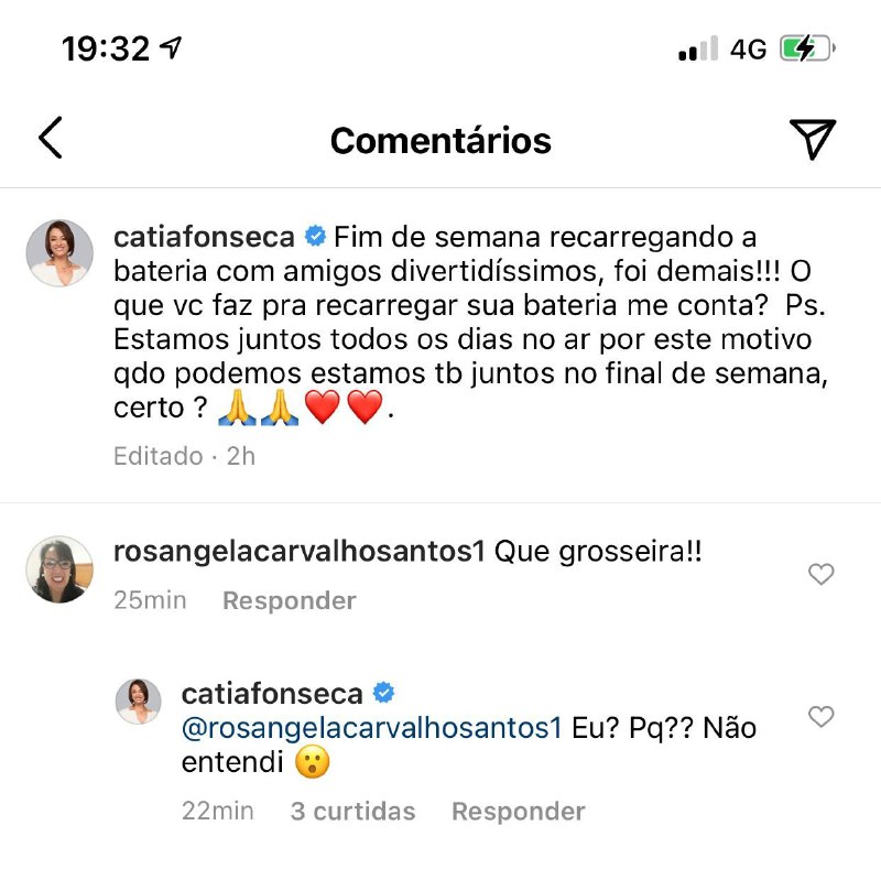 Catia Fonseca rebateu um dos comentários (Foto: Reprodução)