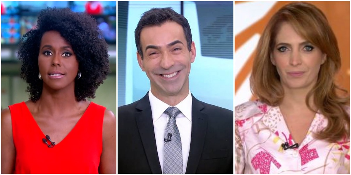 Maju Coutinho, César Tralli e Poliana Abritta em dança das cadeiras na Globo - Foto: Montagem