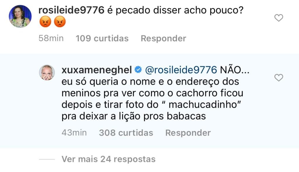 Xuxa responde comentário de seguidora em seu vídeo (Foto: Reprodução/Instagram)