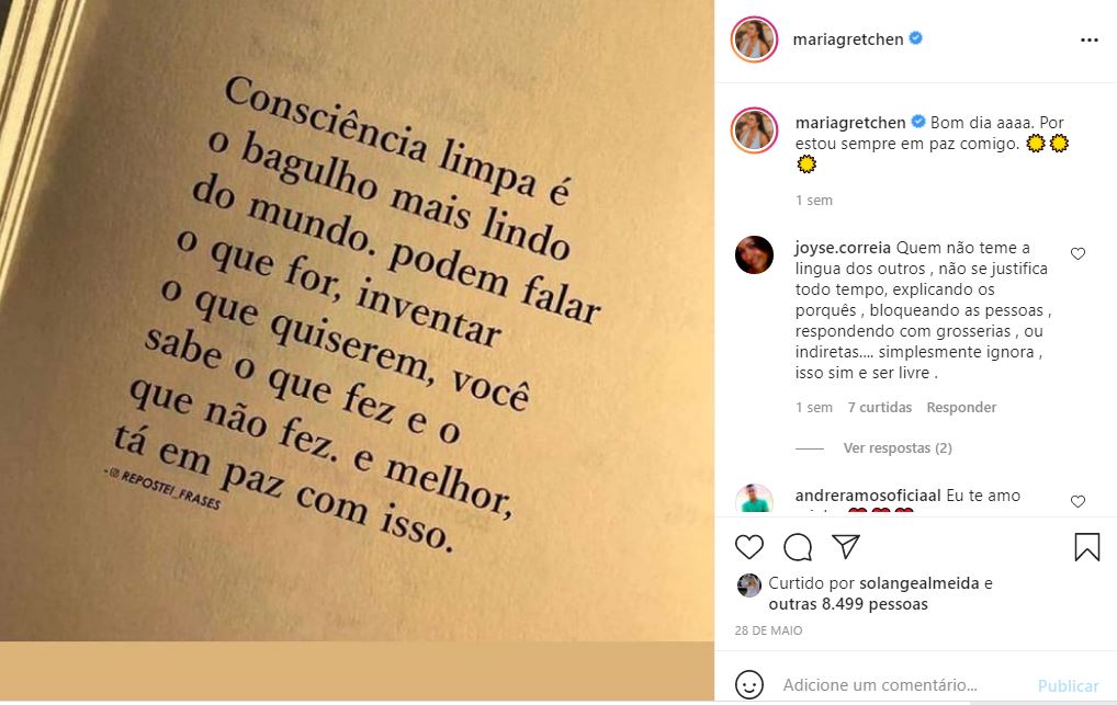 Gretchen compartilha textão nas redes sociais (Reprodução)