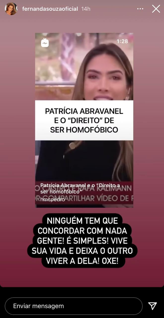 "Ninguém tem que concordar com nada", confirma Fernanda Souza sobre relação após assumir amor por loira