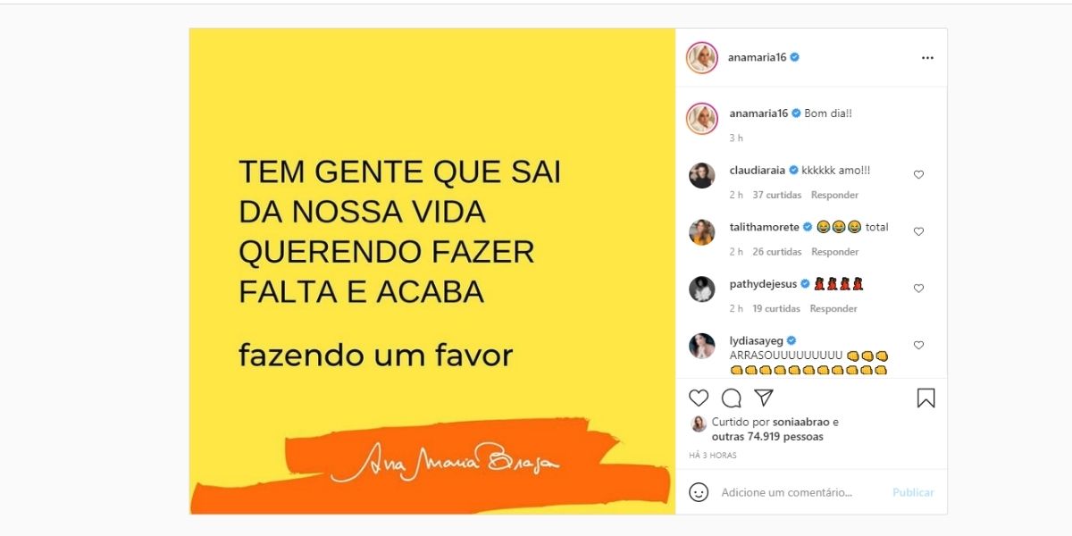 Ana Maria compartilha mensagem, após ver ameaças de ex (Reprodução)