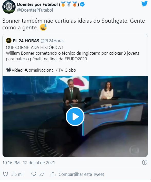 Reações de internautas ao verem posicionamento de William Bonner (Reprodução)