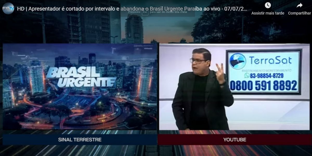 Apresentador do Brasil Urgente é cortado por intervalo comercial ao vivo (Reprodução)