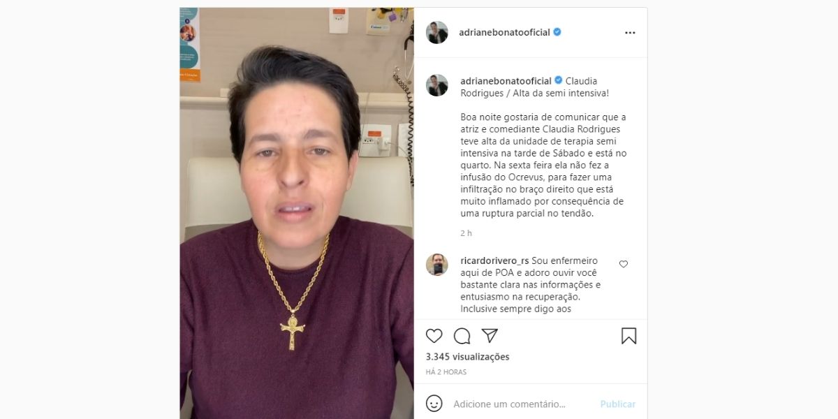 Empresária de Claudia Rodrigues dá recado sobre saúde de atriz (Reprodução)