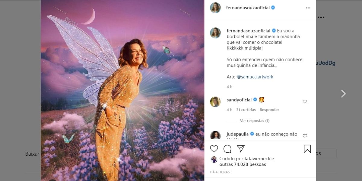 Fernanda Souza compartilha montagem nas redes sociais (Reprodução)