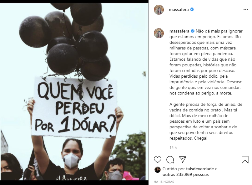 Grazi Massafera fez desabafo sobre o atual governo de Jair Bolsonaro (Foto: Reprodução)