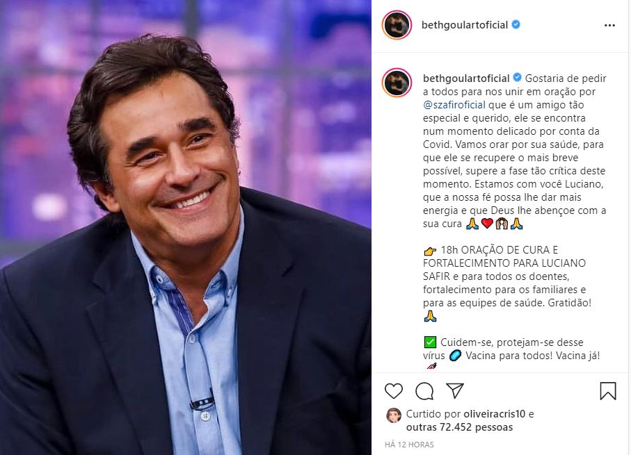 Beth Goulart manda recado para Luciano Szafir (Reprodução)