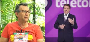 Neto e Silvio Santos se encontraram no SBT (Foto: Montagem/TV Foco)