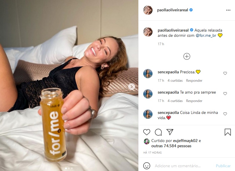 Paolla Oliveira surge tomando shot para relaxar antes de dormir (Imagem: Reprodução)