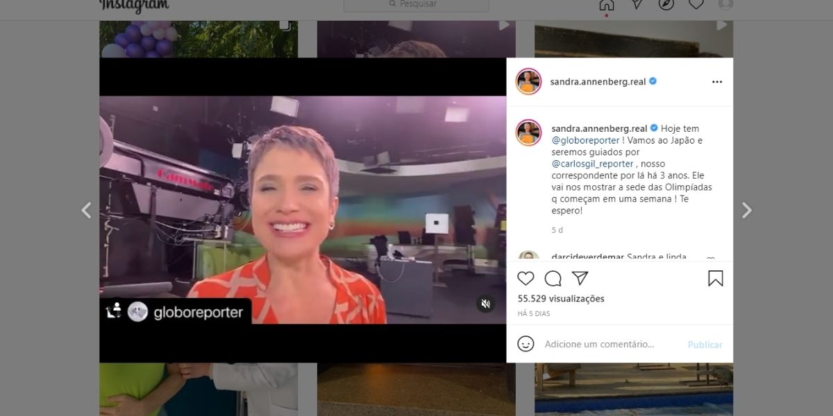 Sandra Annenberg compartilha vídeo em redes sociais (Reprodução) 