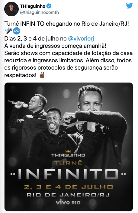 Thiaguinho anuncia turnê - Reprodução