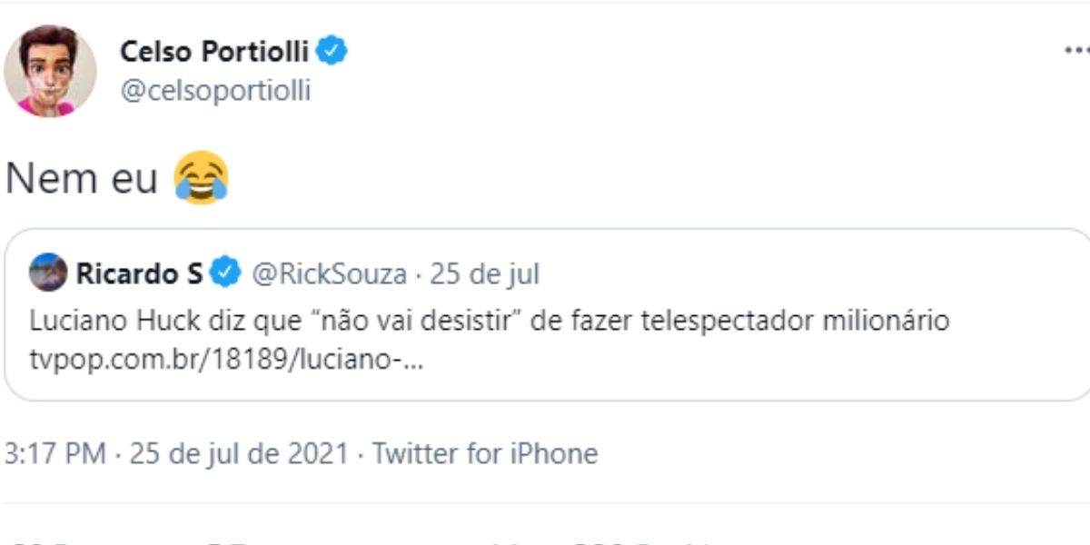 Após ser anunciado como substituto de Huck, Celso Portiolli manda recado ao apresentador: "Não vou desistir"