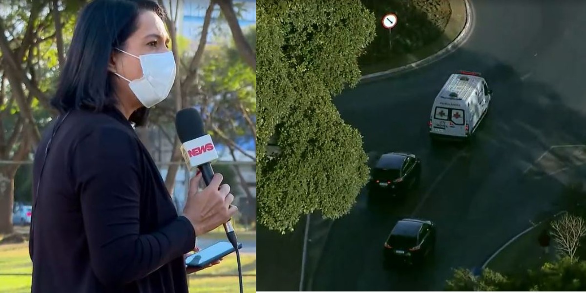 Cláudia Bomfim na cobertura da transferência do presidente Jair Bolsonaro (Foto: Reprodução/TV Globo)