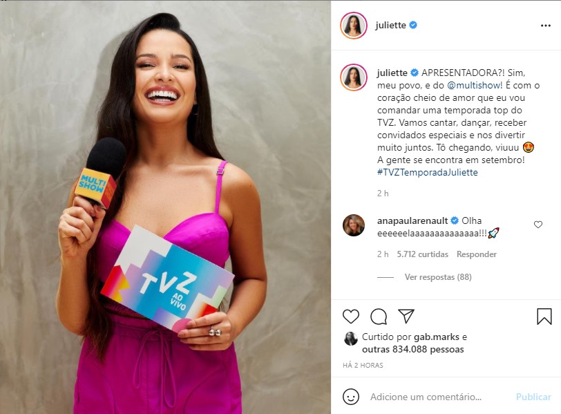 Juliette será apresentadora do TVZ, no Multishow (Foto: Reprodução)