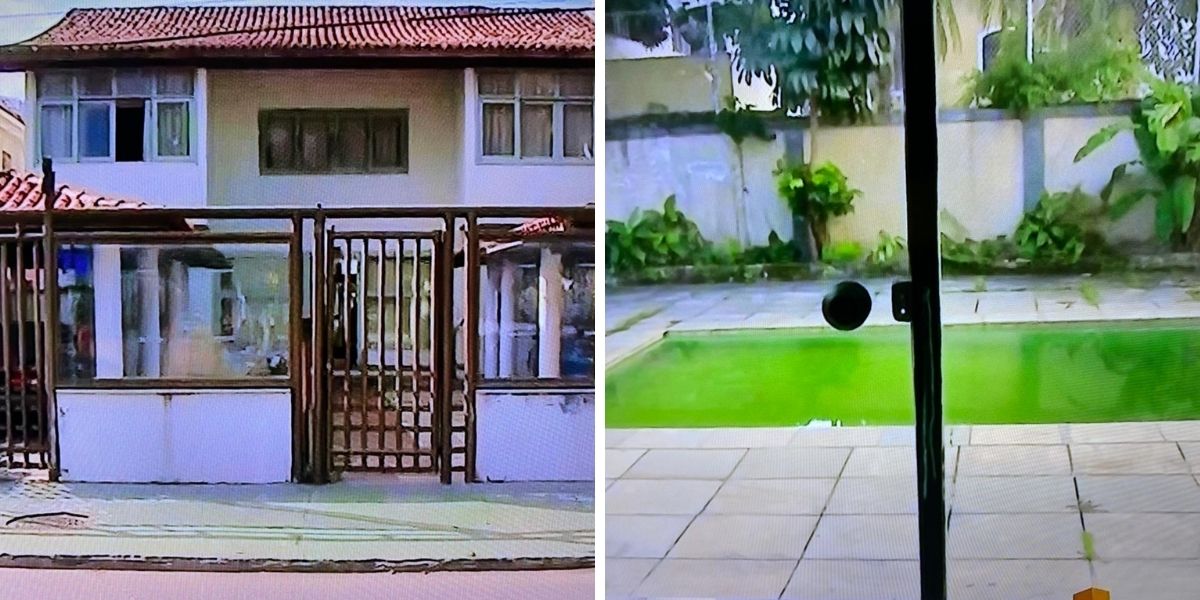 Fachada da mansão de Agnaldo Timóeto e a piscina esverdeada, totalmente abandonada (Reprodução: RedeTV) ... - Leia mais em https://www.otvfoco.com.br/mansao-de-agnaldo-timoteo-de-r10-milhoes-esta-em-ruinas-veja-fotos/