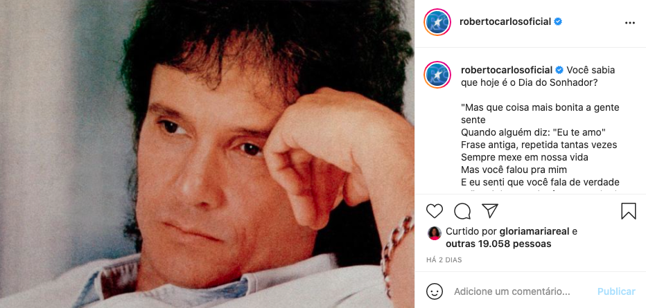 Roberto Carlos faz relato sobre amor e emociona fãs - Reprodução