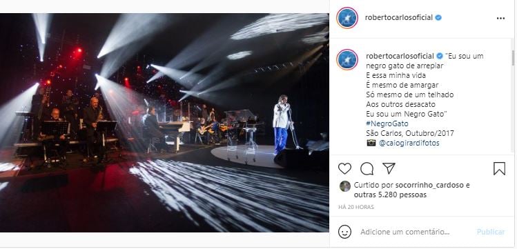 Roberto Carlos compartilhou um trecho da música "Negro Gato", de 1966 (Foto: Reprodução/Instagram)