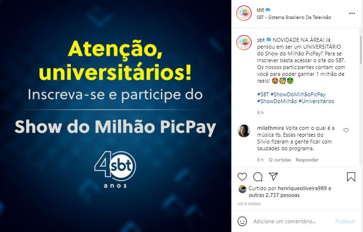 Novo "Show do Milhão" não será apresentado por Silvio Santos, mas por Celso Portiolli, no SBT (Foto: Reprodução/Instagram)