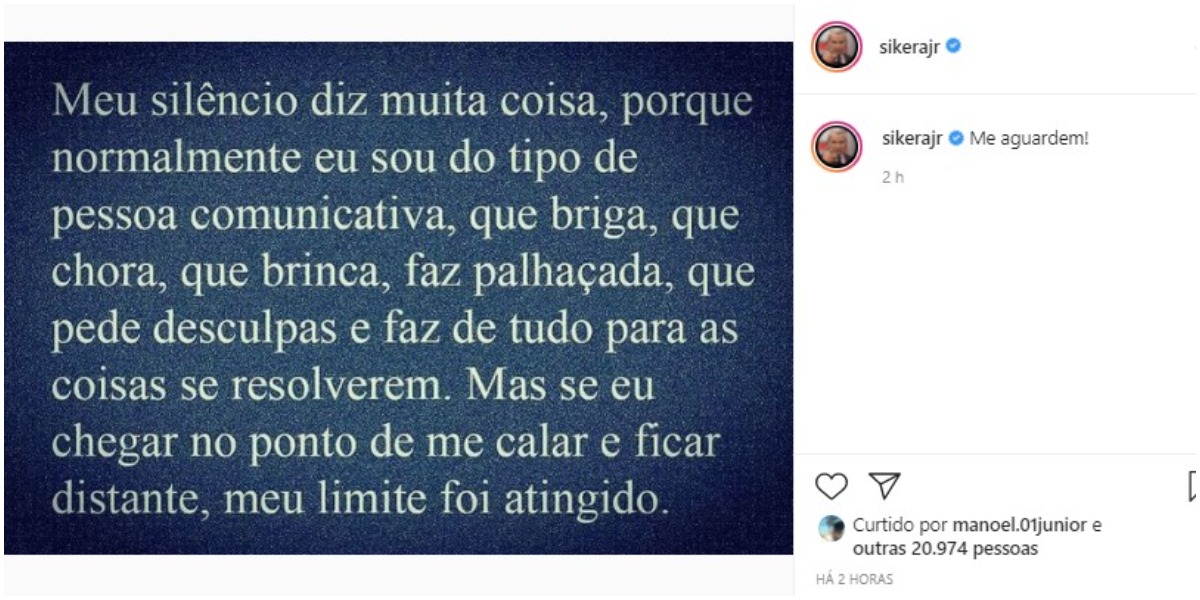 Sikêra Jr. fez ameaça no Instagram - Foto: Reprodução