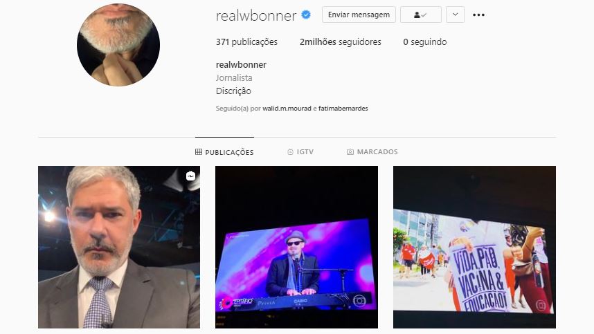 William Bonner não segue ninguém nas redes sociais (Foto: Reprodução/Instagram)