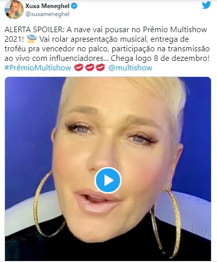 Xuxa apresentará o "Prêmio Multishow 2021" (Foto: Reprodução/Twitter)