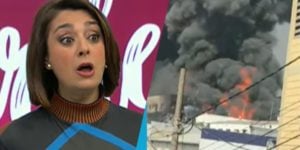 Catia Fonseca ficou em choque com as imagens do incêndio (Montagem: TV Foco)