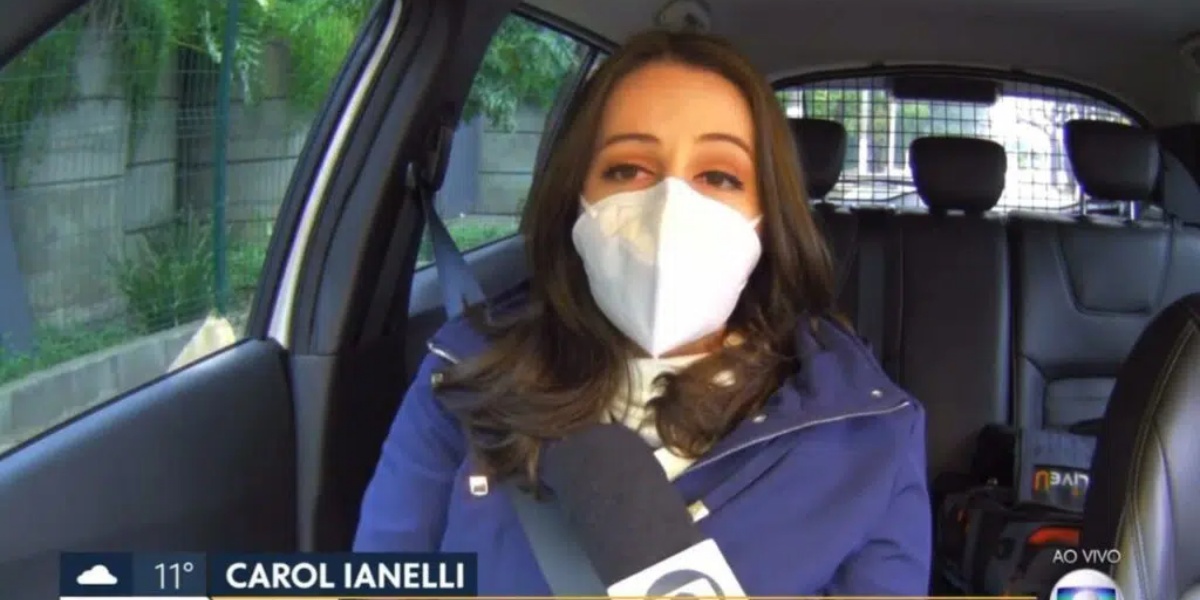 Carol Ianelli sofreu acidente de carro com sua equipe de reportagem momentos antes de entrar ao vivo no Bom Dia SP (Imagem: Reprodução)