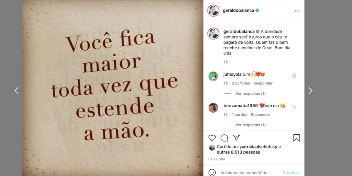 Geraldo Luis expõe pensamento do dia (Reprodução) 