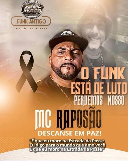 Banner divulgado nas redes sociais lamentando a morte de MC Raposão (Imagem: Divulgação)