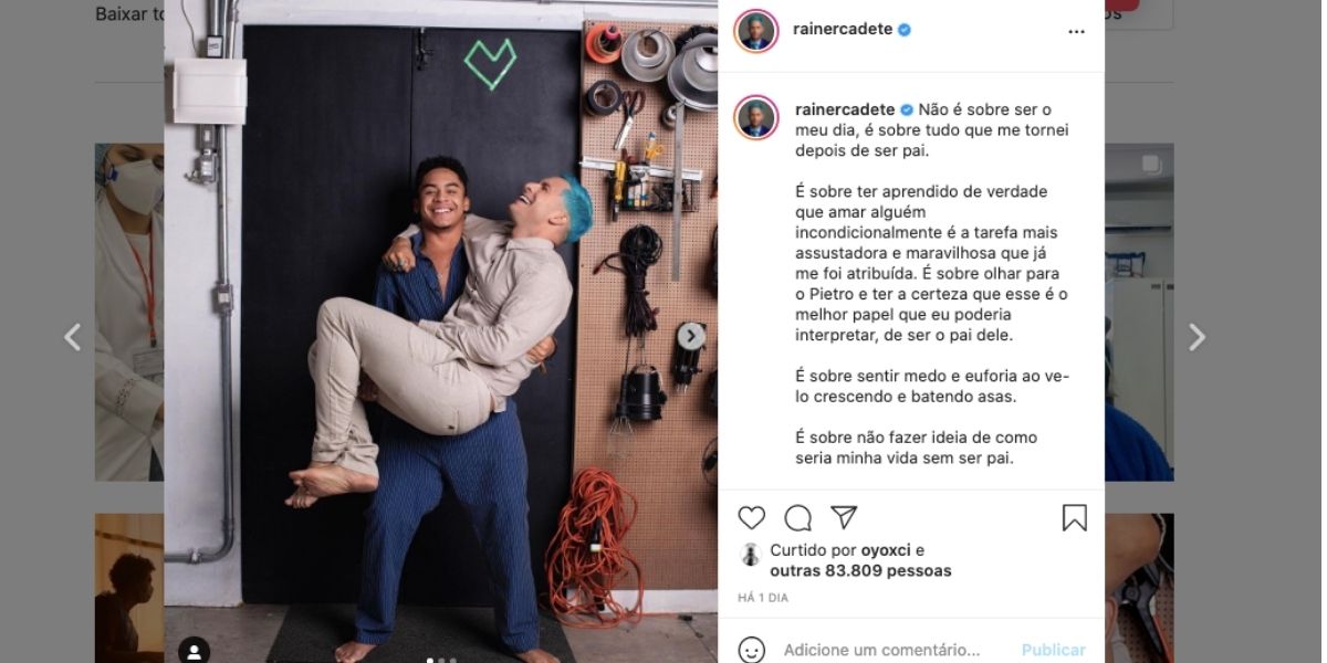 Reiner Cadete declara amor por filho e assume parceria com jovem (Reprodução)