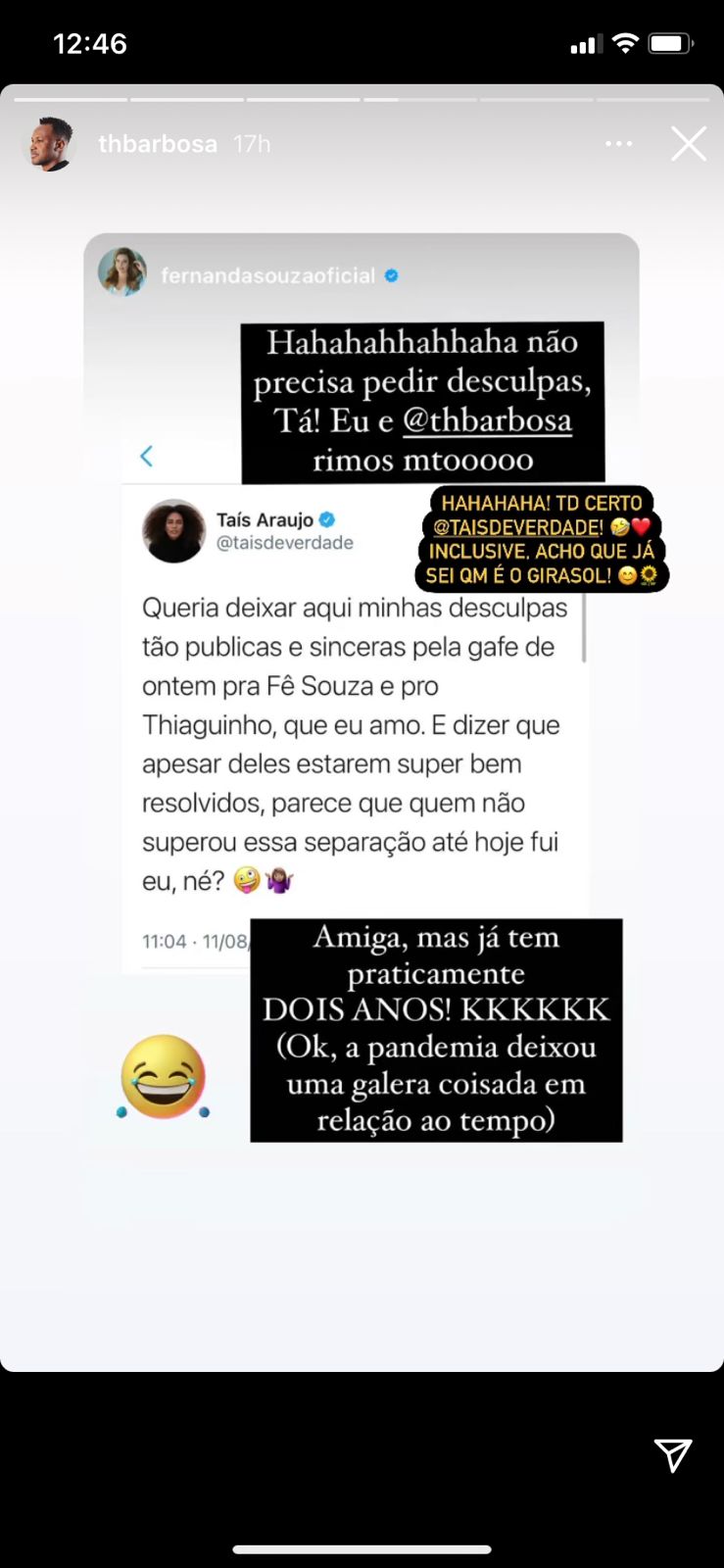 Thiaguinho manda mensagem para Fernanda Souza (Reprodução) 