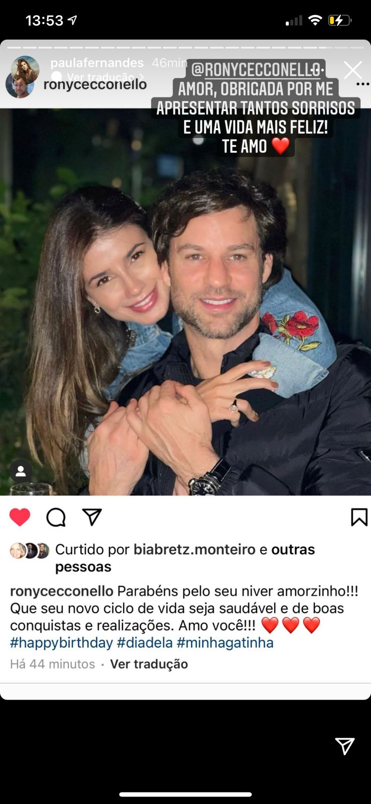 Paula Fernandes e Rony Cecconello nas redes sociais (Foto: Reprodução/Instagram)