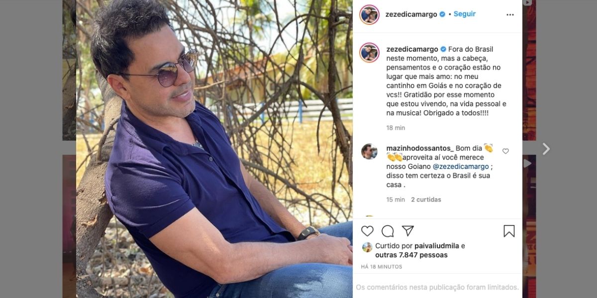 Zezé Di Camargo está aproveitando as belezas de Cancun (Reprodução)