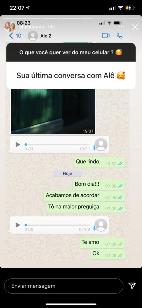 Última conversa de Ana Hickmann com o marido (Foto reprodução) 