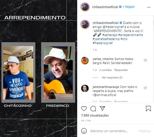 Chitãozinho, da dupla com Xororó, cantou com Frederico, que faz dupla com João Neto (Foto: Reprodução/Instagram)