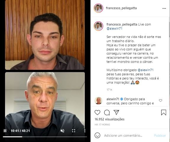 Alexandre Corrêa falou sobre casamento com Ana Hickmann em live com Francesco Pellegatta (Foto: Reprodução/Instagram)