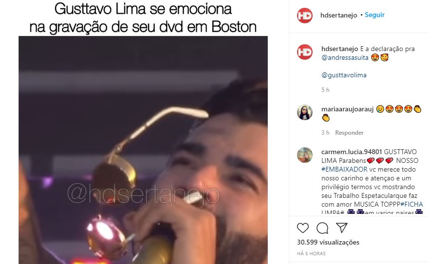 Gusttavo Lima dedicou o show para sua mãe (Foto: Reprodução)