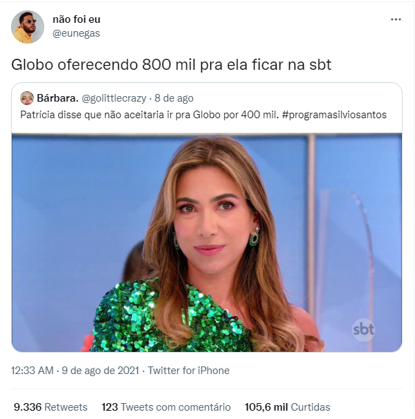 Patrícia Abravanel foi zuada após comentário no SBT (Foto: Reprodução)