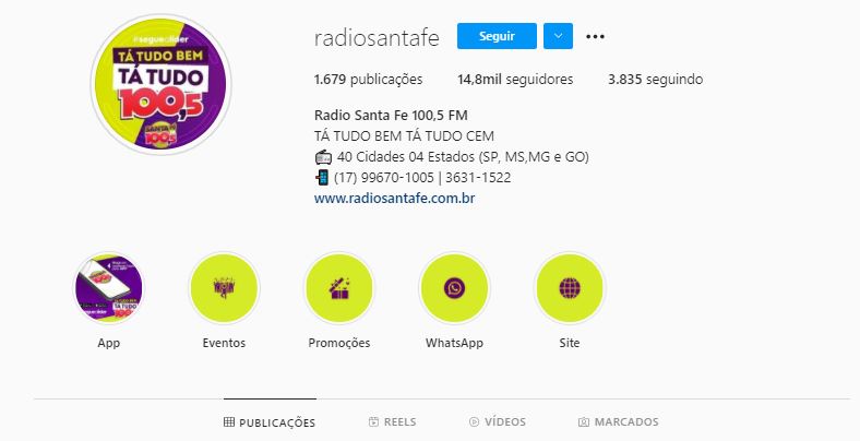 Perfil da Rádio Santa Fé nas redes sociais (Foto: Reprodução/Instagram)