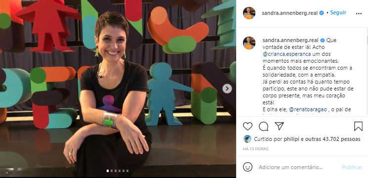 Sandra Annenberg fez postagem sobre o "Criança Esperança", da Globo (Foto: Reprodução/Instagram)