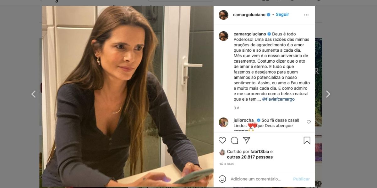 Luciano expõe relacionamento com Flávia Camargo (Reprodução)