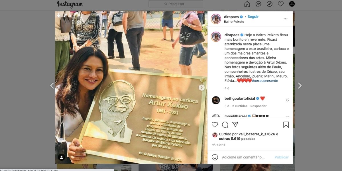 Dira Paes faz homenagem para escritor (Reprodução)