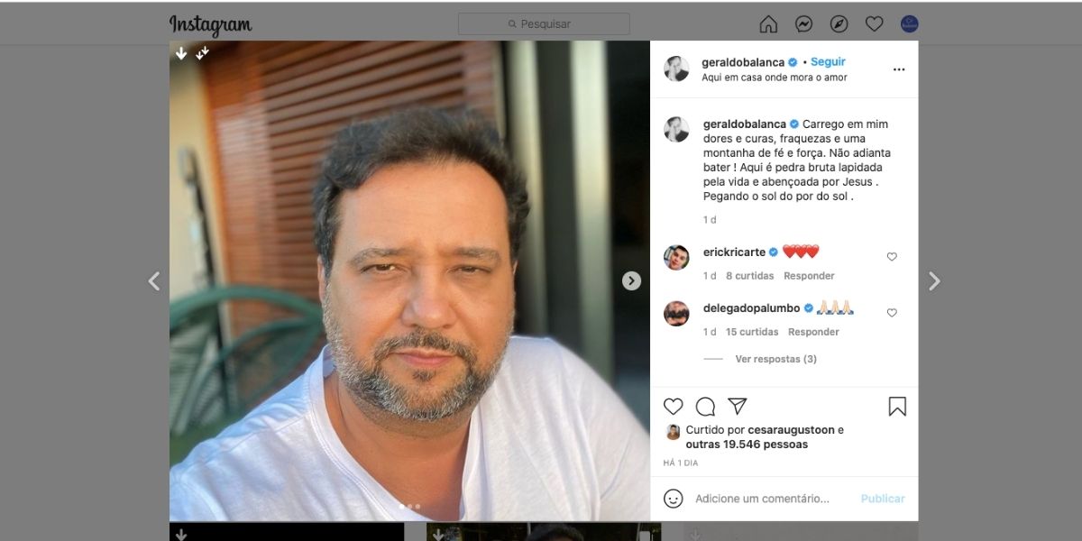 Geraldo Luís expõe sentimentos nas redes sociais (Reprodução)