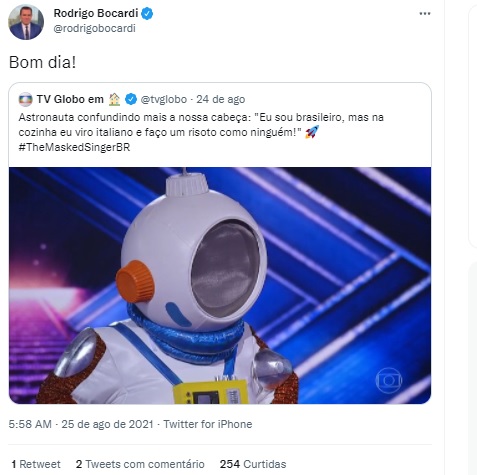 Rodrigo Bocardi brincou com possibilidade de ser o Astronauta no The Masked Singer